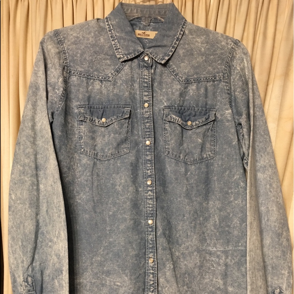 "Hollister" Distressed Denim Look Shirt Size Small
